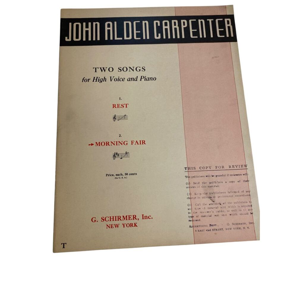 1936 John Alden Carpenter Sheet Music Two Songs for High Voice and Piano